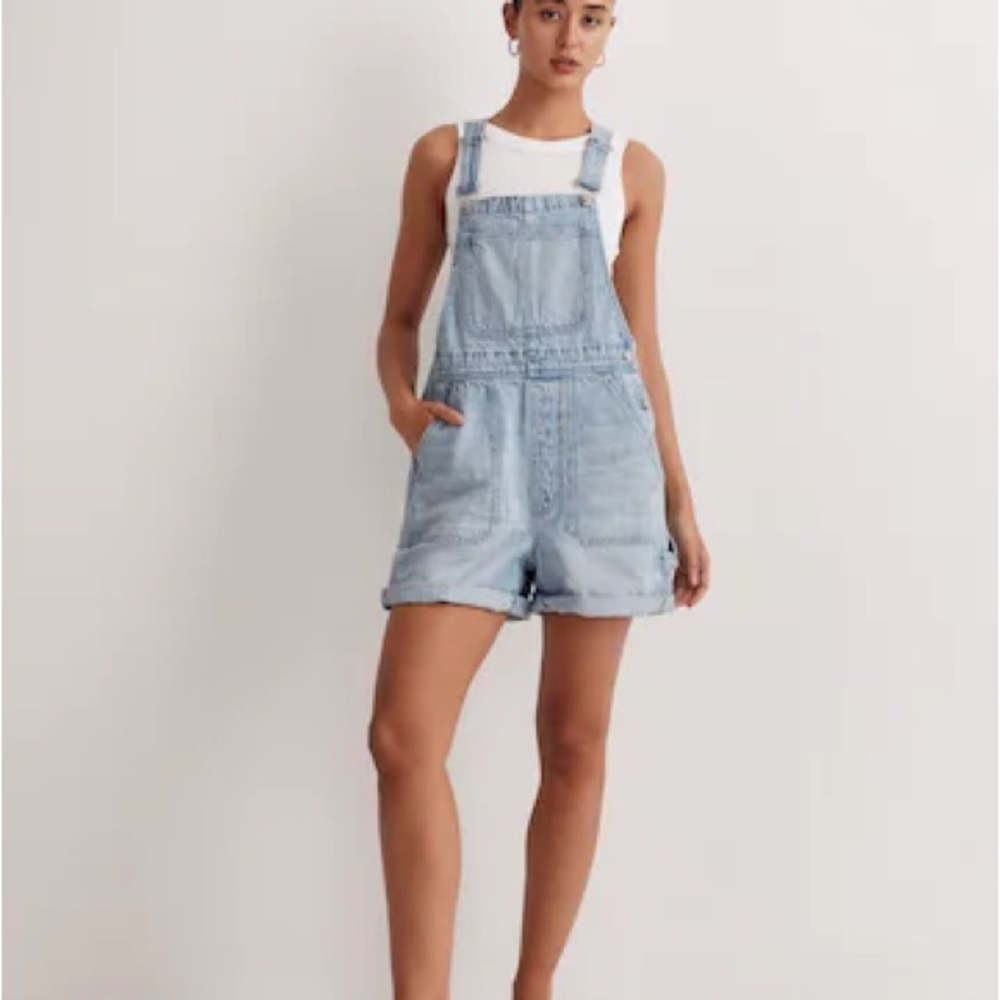 Madewell Light Blue Denim Short Overalls